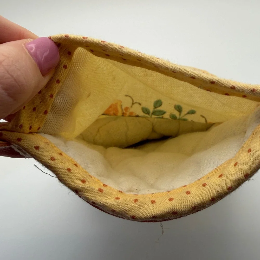 Vintage Franco Mushroom Floral Oven Mitt Yellow Polka Dot Cottagecore Retro‎